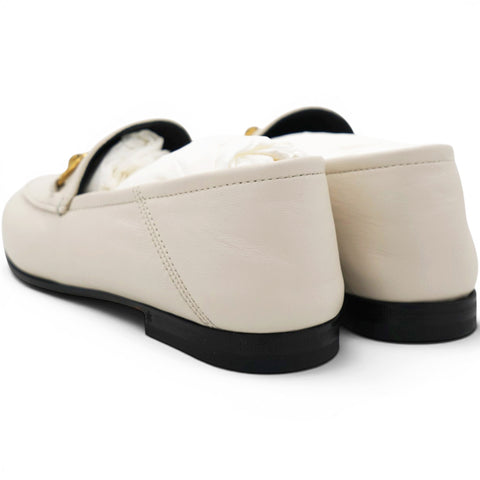 Gucci Lambskin Womens Brixton Horsebit Loafers Mystic White Size35 