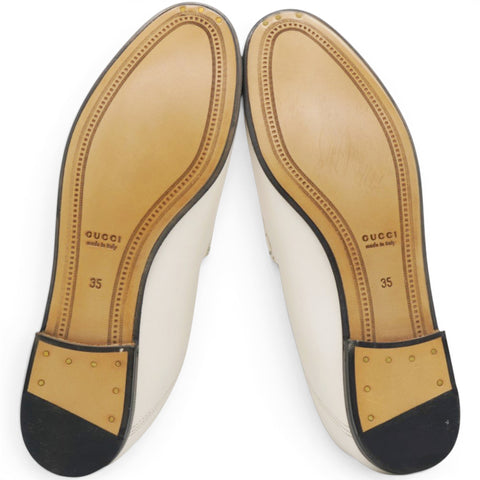 Gucci Lambskin Womens Brixton Horsebit Loafers Mystic White Size35 