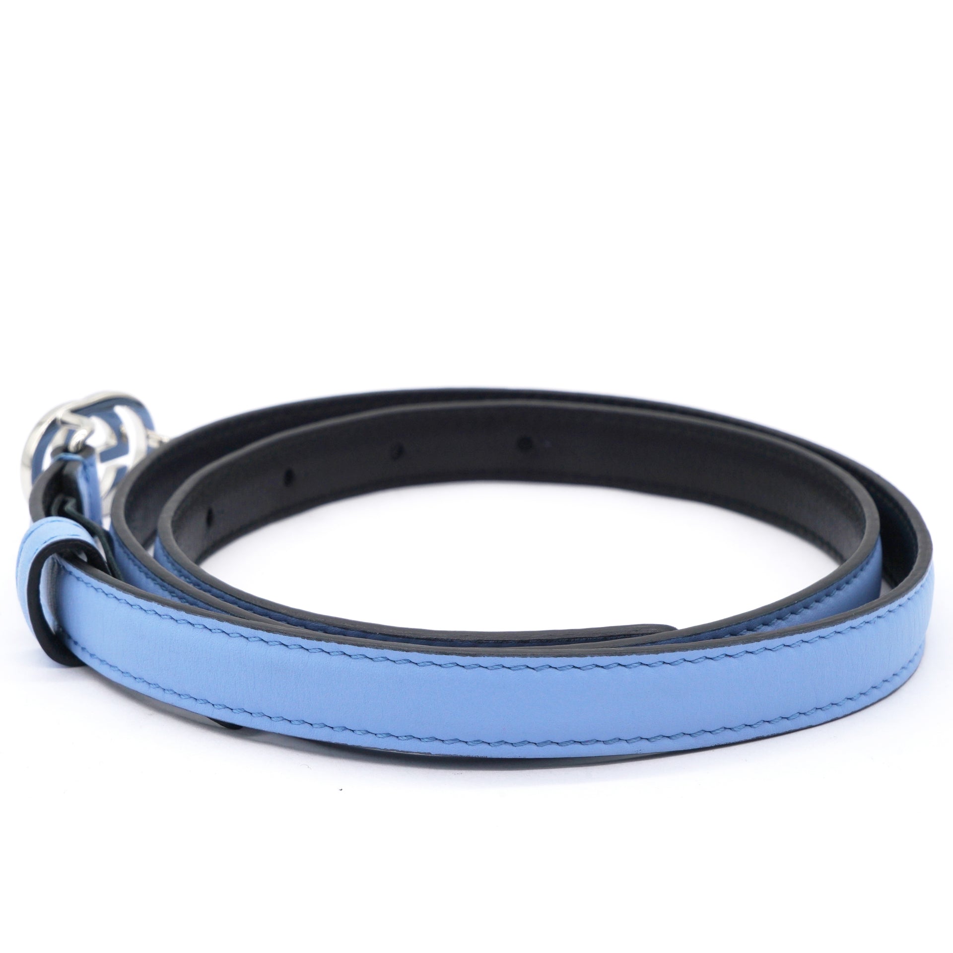 Gucci Light Blue Double G Skinny Belt Size 80 