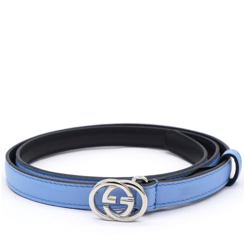 Gucci Light Blue Double G Skinny Belt Size 80 