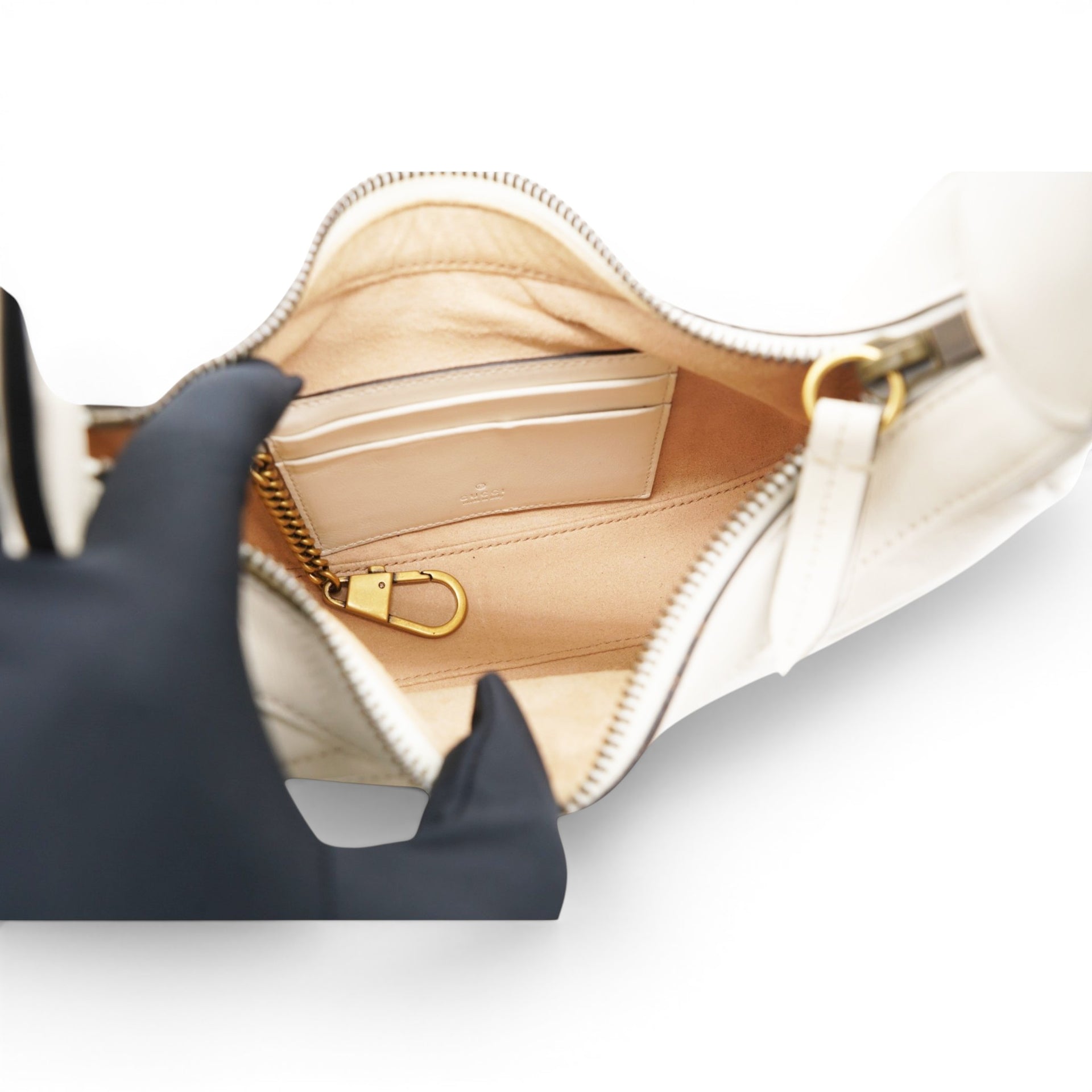 Gucci Matelasse Chevron GG Marmont Half Moon Hobo Mystic White 
