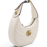 Gucci Matelasse Chevron GG Marmont Half Moon Hobo Mystic White 
