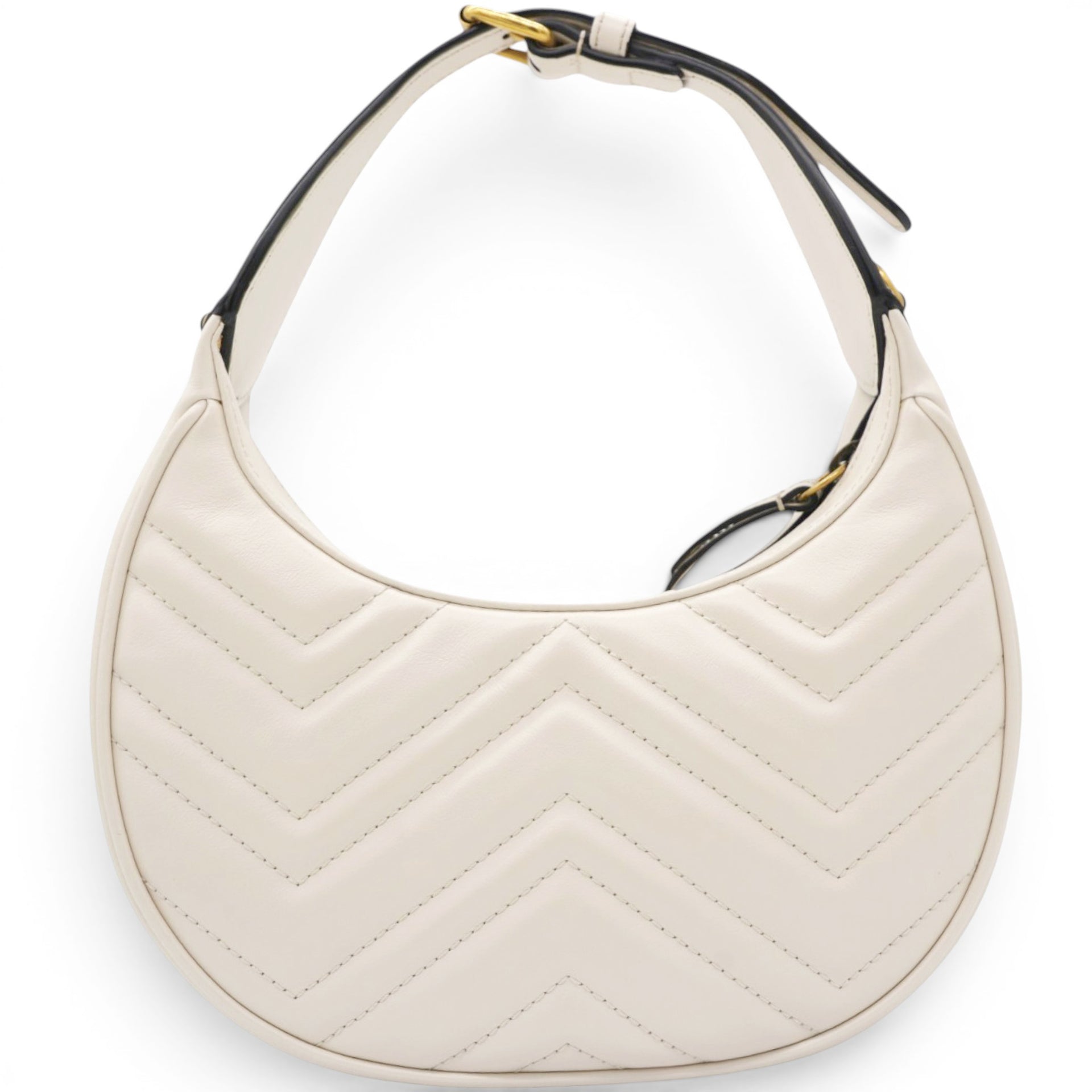 Gucci Matelasse Chevron GG Marmont Half Moon Hobo Mystic White 