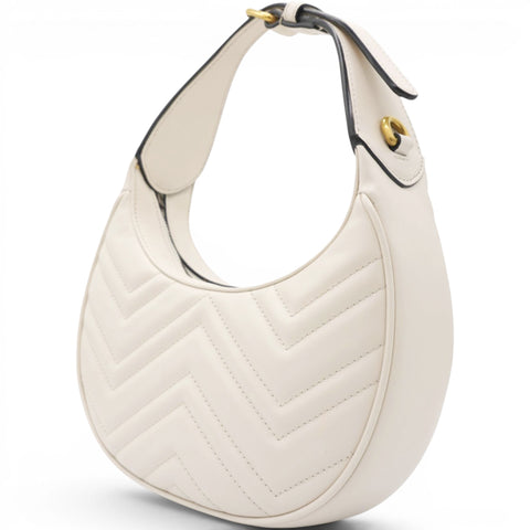 Gucci Matelasse Chevron GG Marmont Half Moon Hobo Mystic White 