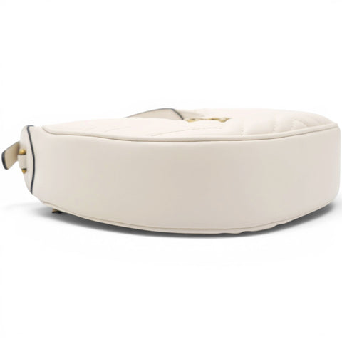 Gucci Matelasse Chevron GG Marmont Half Moon Hobo Mystic White 
