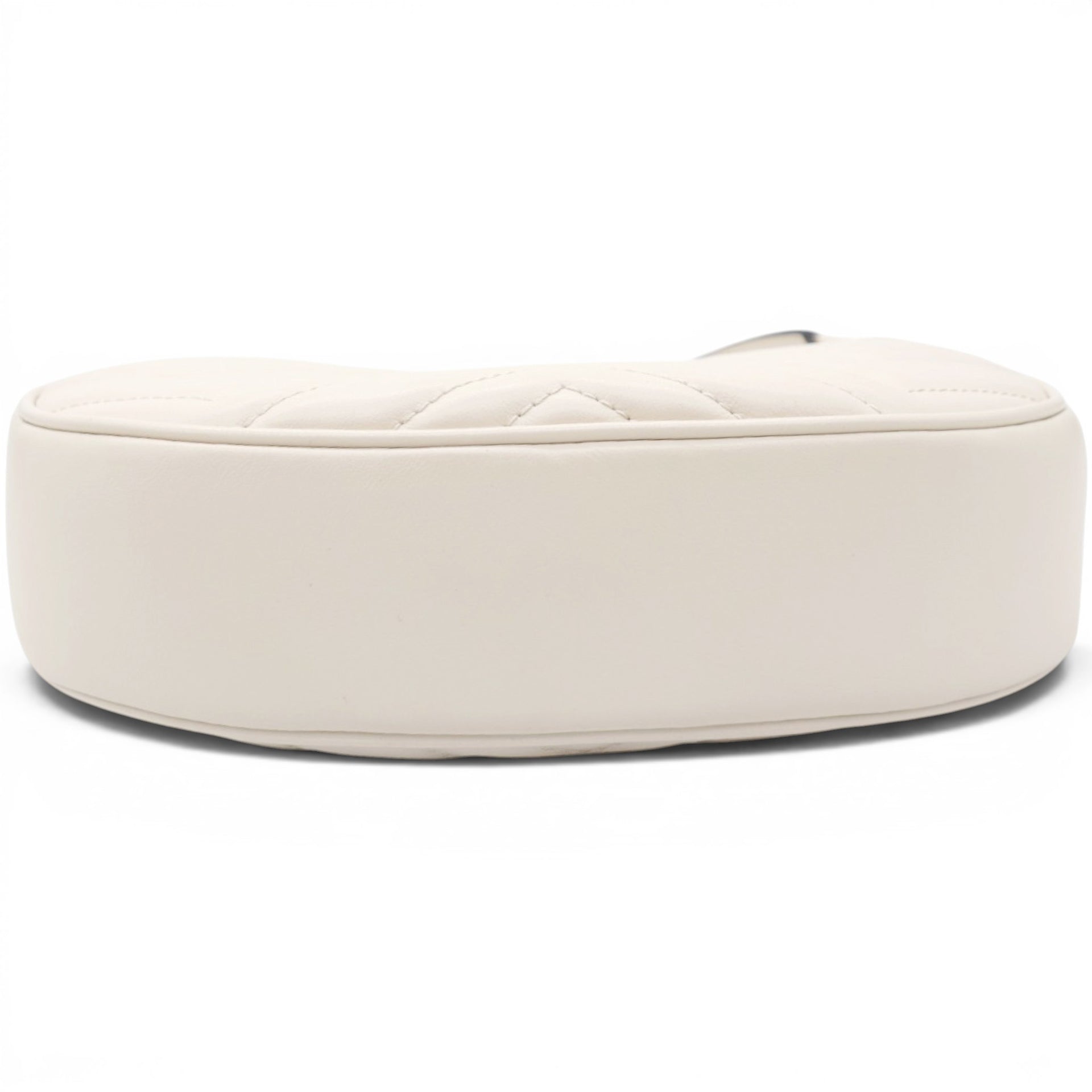 Gucci Matelasse Chevron GG Marmont Half Moon Hobo Mystic White 