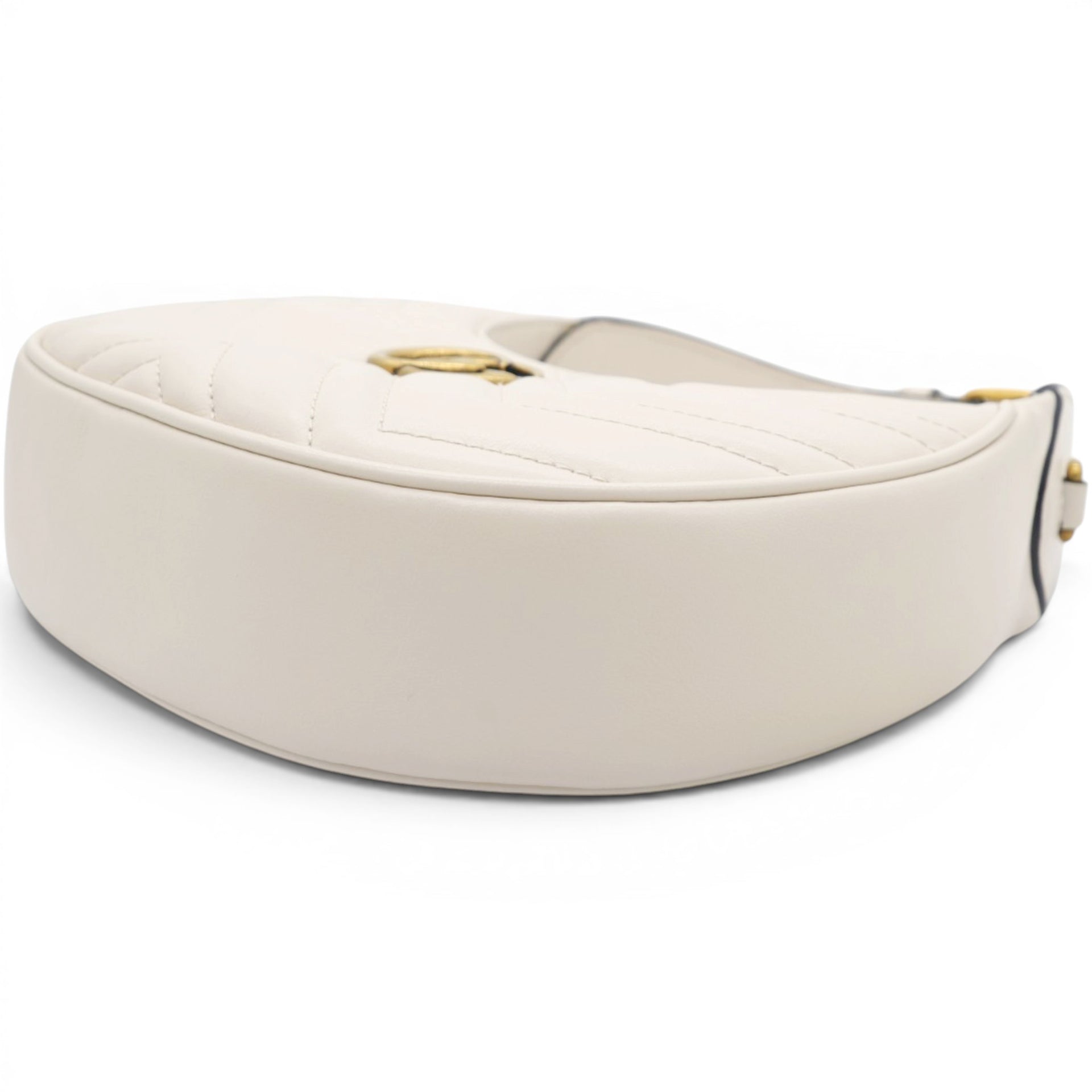 Gucci Matelasse Chevron GG Marmont Half Moon Hobo Mystic White 