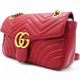  Gucci Matelasse Small GG Marmont Shoulder Bag Hibiscus Red 