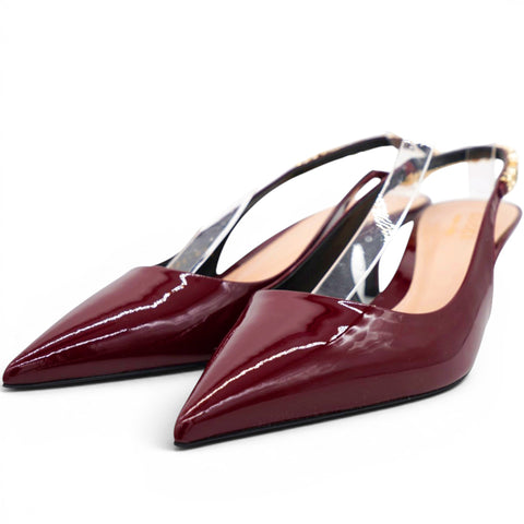 Gucci Patent Signoria Slingback Pumps Rosso Ancora Size38.5 