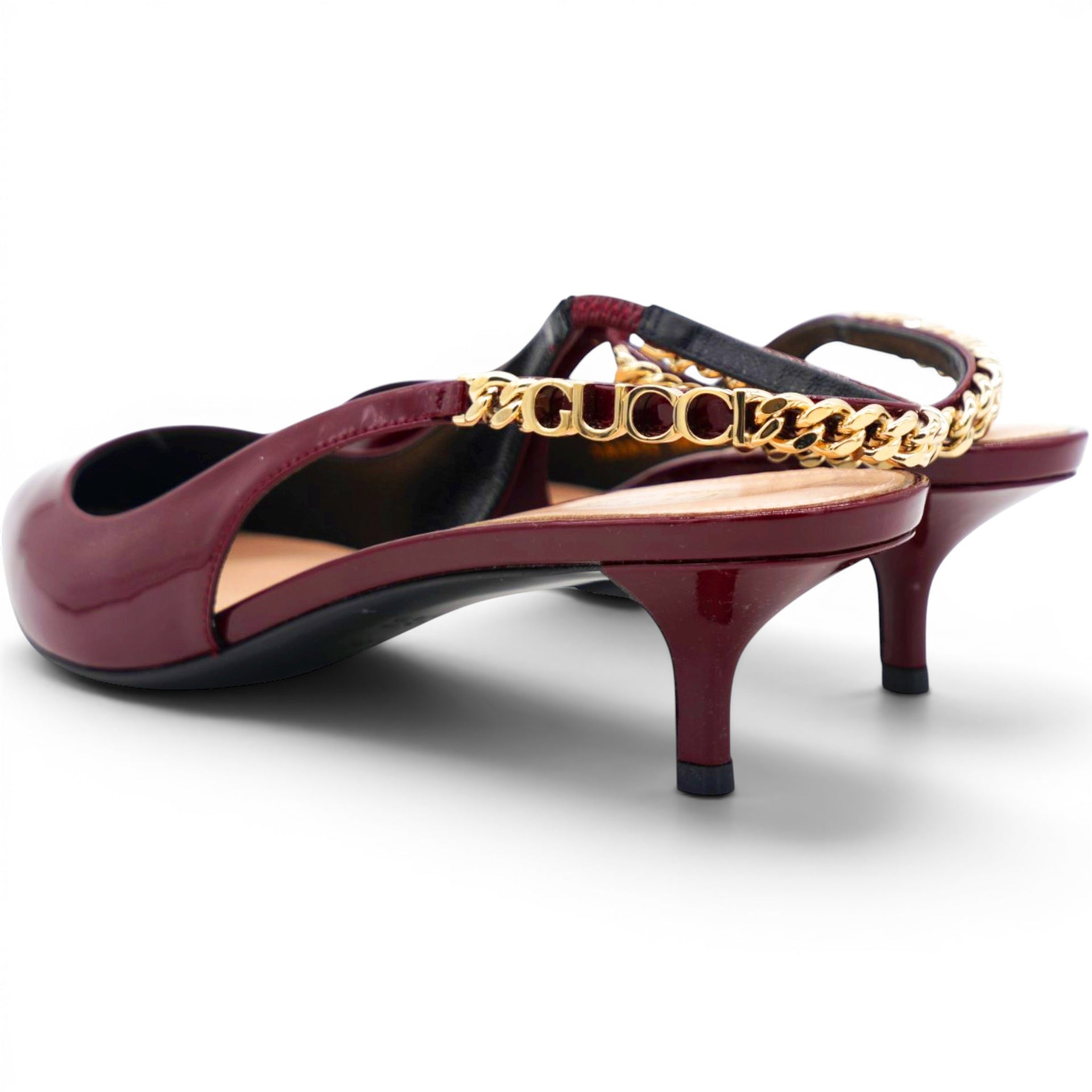 Gucci Patent Signoria Slingback Pumps Rosso Ancora Size38.5 