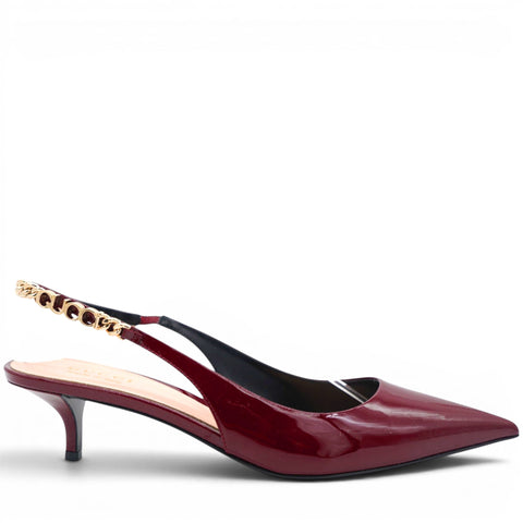 Gucci Patent Signoria Slingback Pumps Rosso Ancora Size38.5 