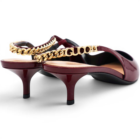 Gucci Patent Signoria Slingback Pumps Rosso Ancora Size38.5 