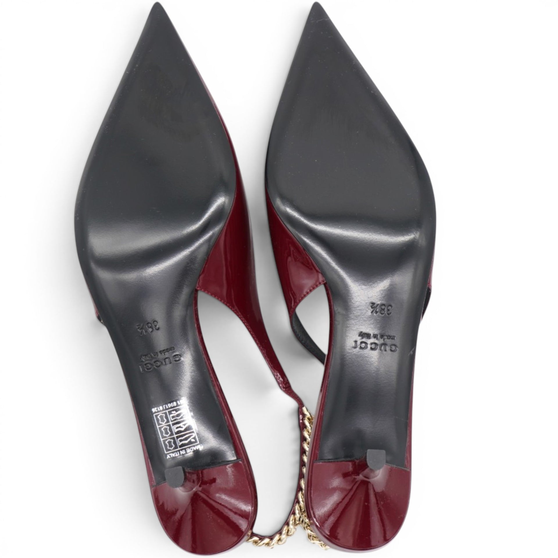 Gucci Patent Signoria Slingback Pumps Rosso Ancora Size38.5 