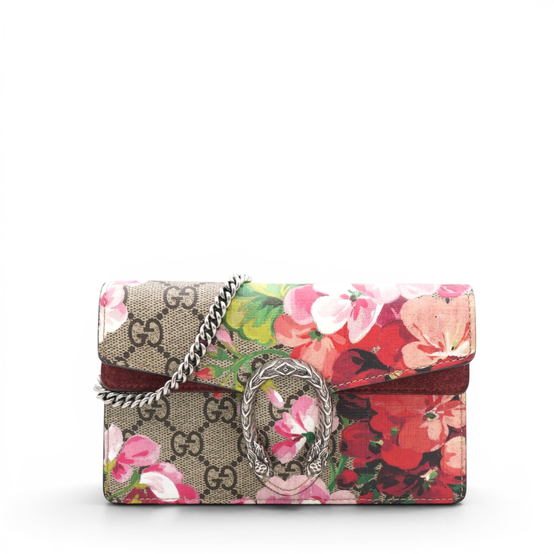 Gucci Pink/Beige GG Supremes Canvas Super Micro Blooms Dionysus Chain Bag 