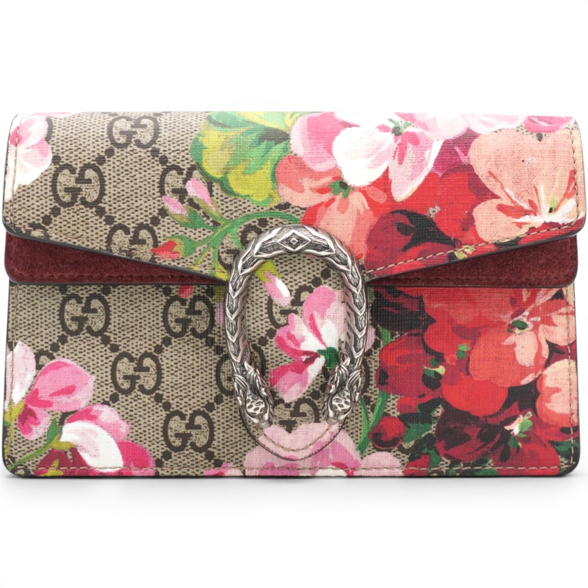 Gucci Pink/Beige GG Supremes Canvas Super Micro Blooms Dionysus Chain Bag 