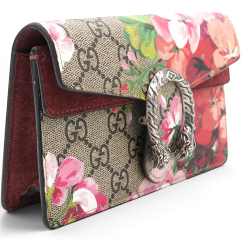 Gucci Pink/Beige GG Supremes Canvas Super Micro Blooms Dionysus Chain Bag 