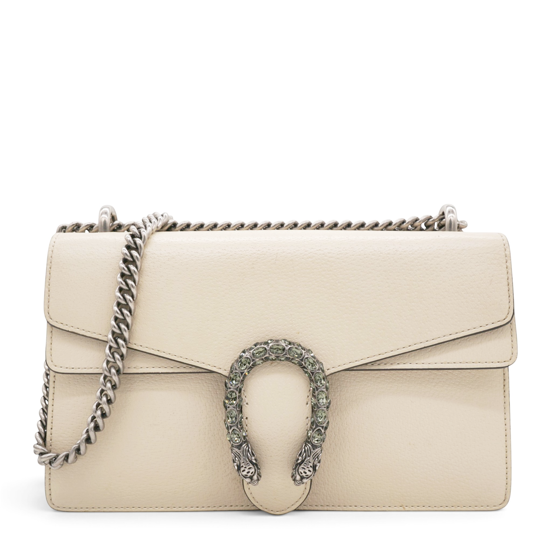Gucci Textured Calfskin Crystal Small Dionysus Shoulder Bag Mystic White 