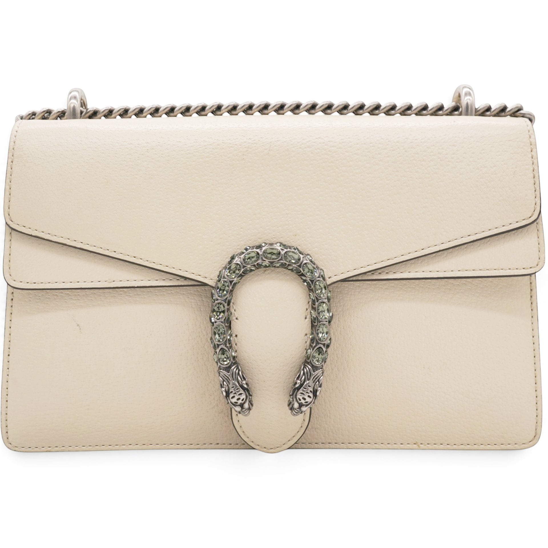 Gucci Textured Calfskin Crystal Small Dionysus Shoulder Bag Mystic White 