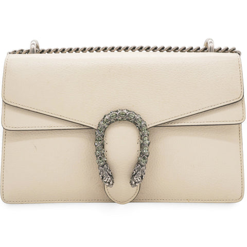 Gucci Textured Calfskin Crystal Small Dionysus Shoulder Bag Mystic White 