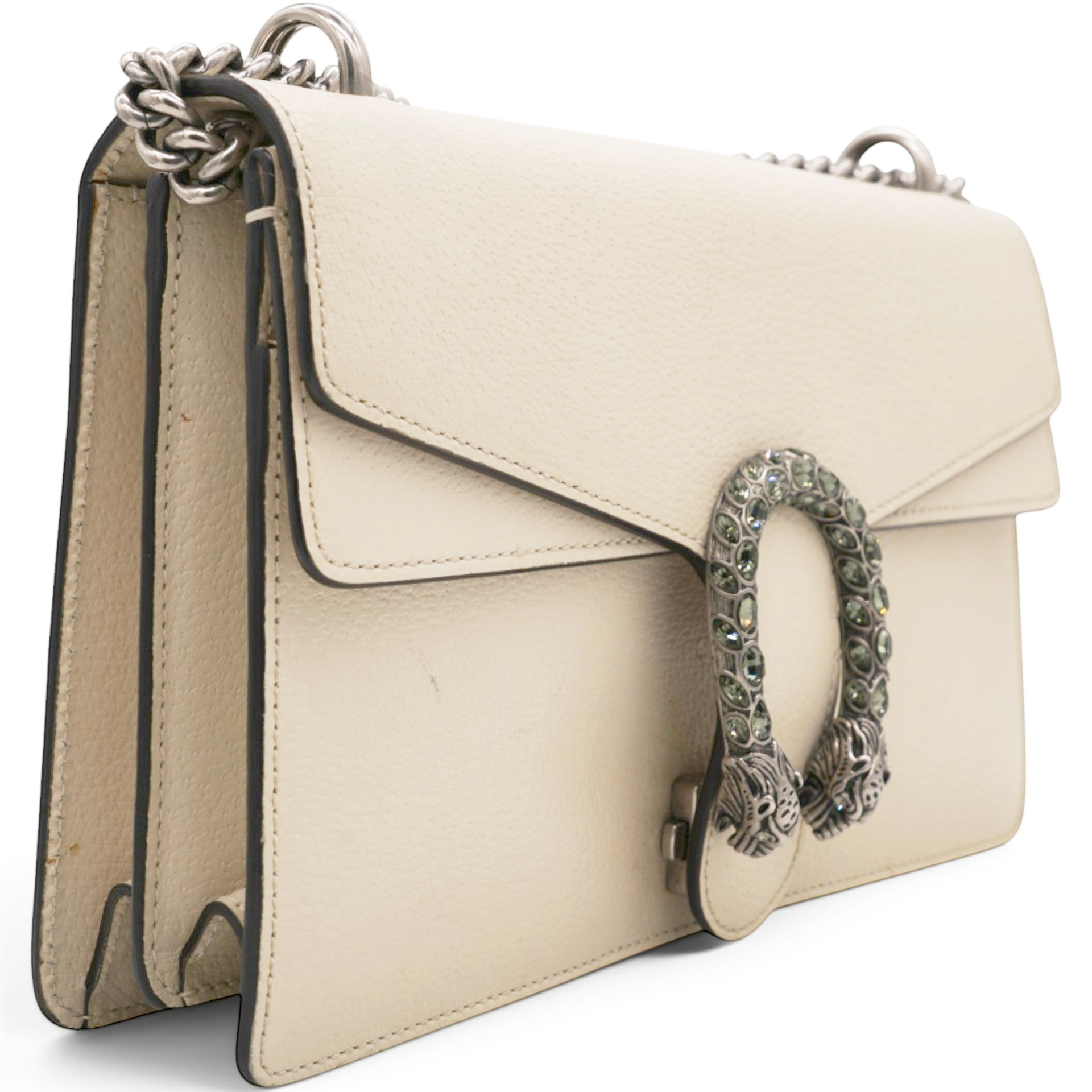 Gucci Textured Calfskin Crystal Small Dionysus Shoulder Bag Mystic White 