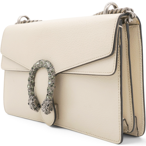 Gucci Textured Calfskin Crystal Small Dionysus Shoulder Bag Mystic White 