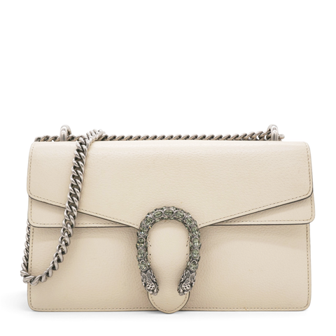 Gucci Textured Calfskin Crystal Small Dionysus Shoulder Bag Mystic White 