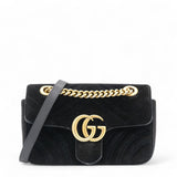 Gucci Velvet Matelasse Mini GG Marmont Shoulder Bag Black 