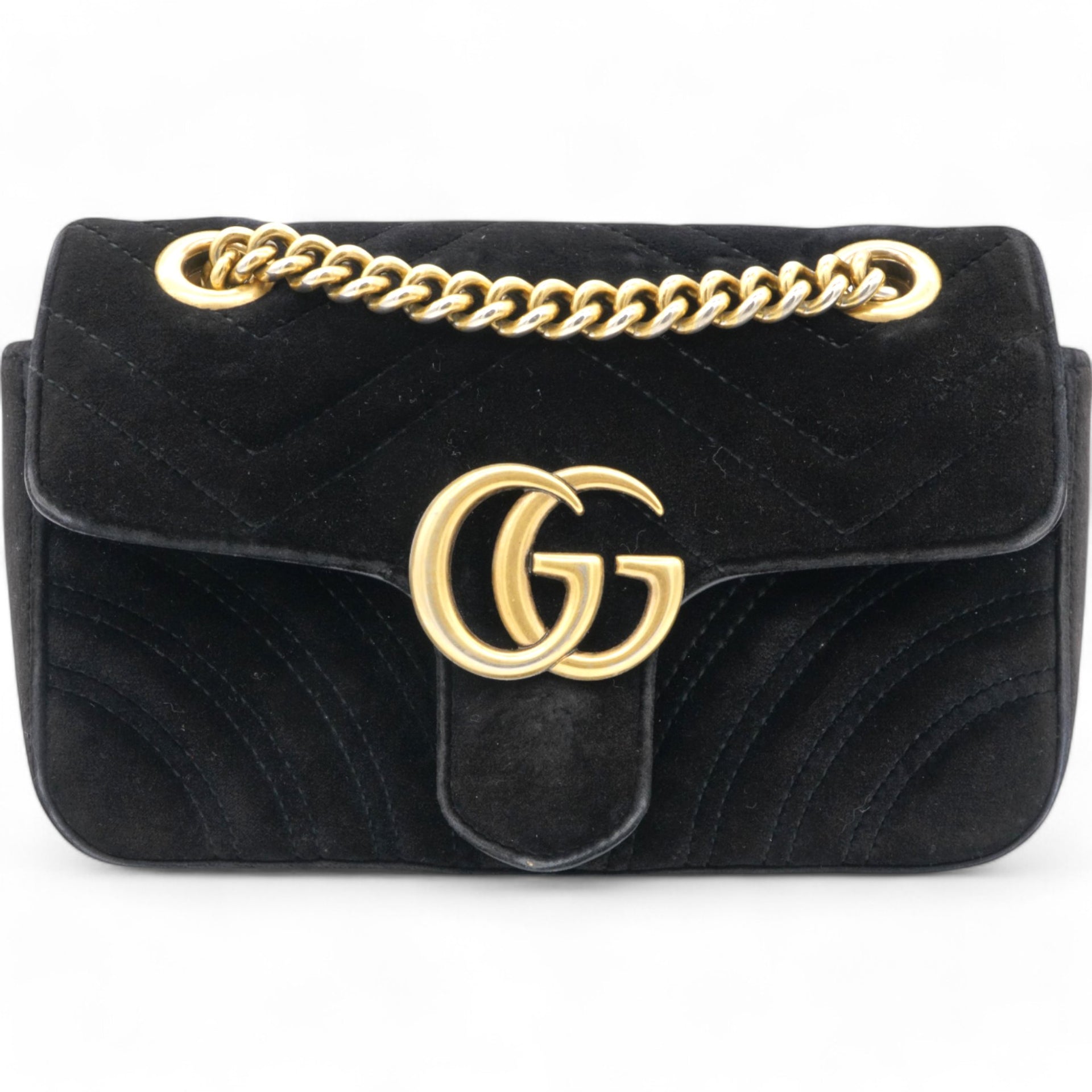 Gucci Velvet Matelasse Mini GG Marmont Shoulder Bag Black 