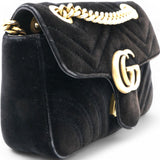 Gucci Velvet Matelasse Mini GG Marmont Shoulder Bag Black 