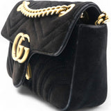 Gucci Velvet Matelasse Mini GG Marmont Shoulder Bag Black 
