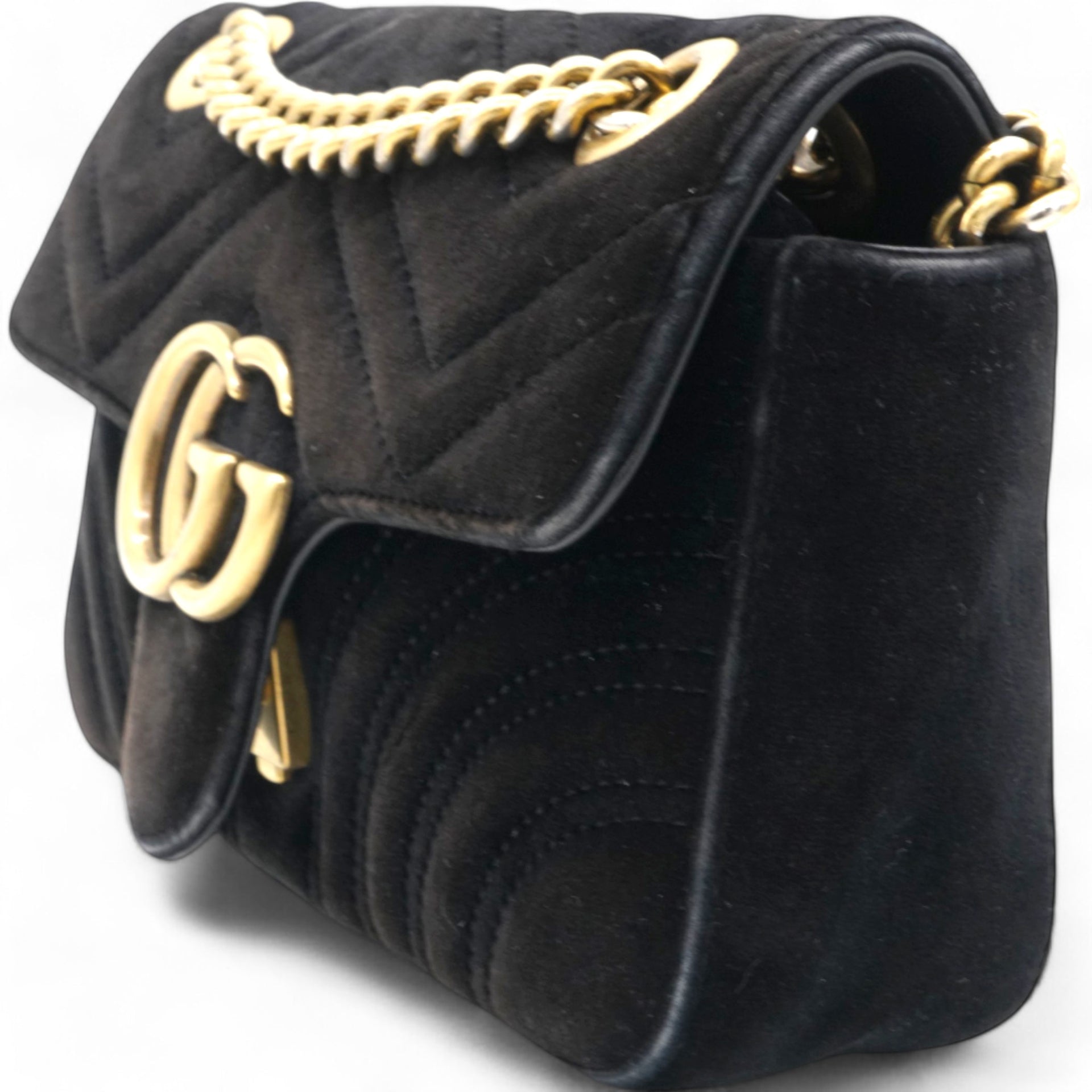 Gucci Velvet Matelasse Mini GG Marmont Shoulder Bag Black 