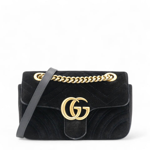 Gucci Velvet Matelasse Mini GG Marmont Shoulder Bag Black 