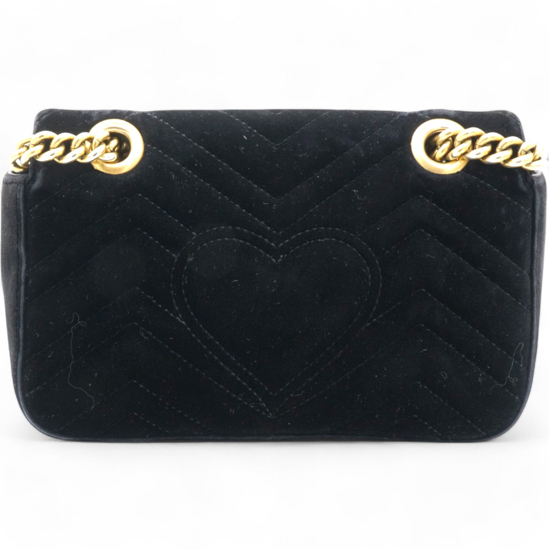 Gucci Velvet Matelasse Mini GG Marmont Shoulder Bag Black 