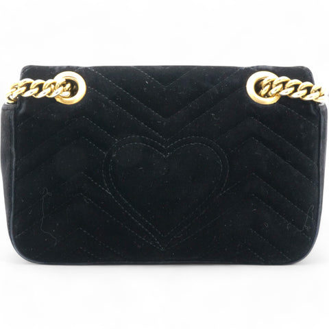 Gucci Velvet Matelasse Mini GG Marmont Shoulder Bag Black 