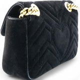 Gucci Velvet Matelasse Mini GG Marmont Shoulder Bag Black 