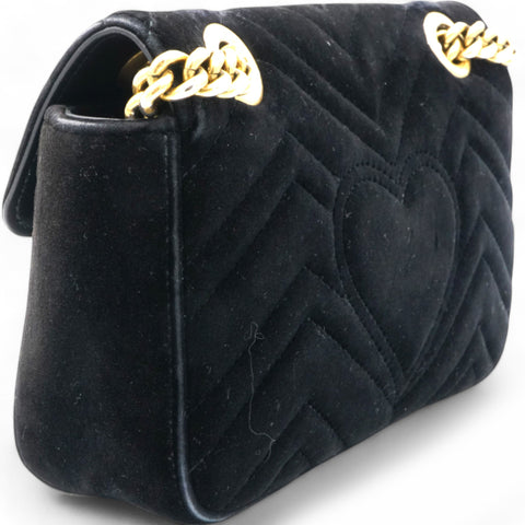 Gucci Velvet Matelasse Mini GG Marmont Shoulder Bag Black 