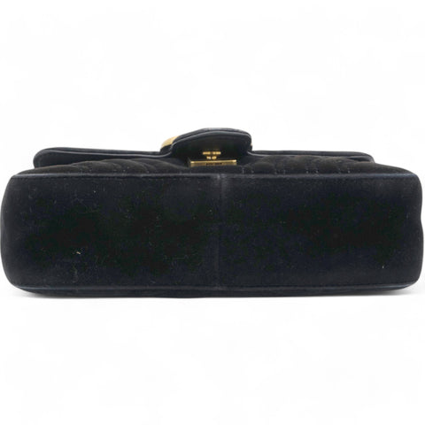 Gucci Velvet Matelasse Mini GG Marmont Shoulder Bag Black 