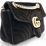 Gucci Velvet Matelasse Small GG Marmont Shoulder Bag Black 