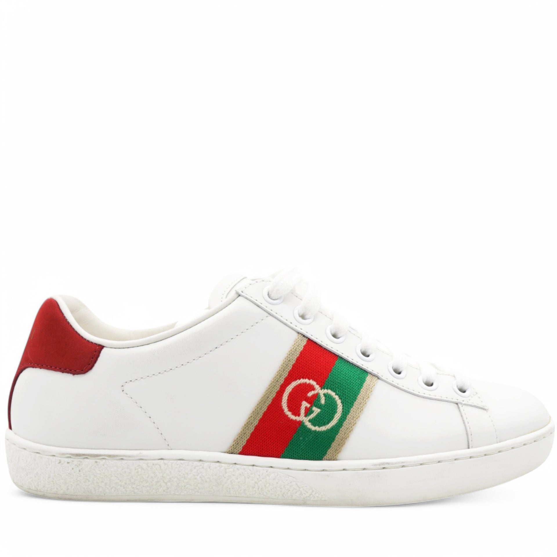  Gucci Web Interlocking G Womens Ace Sneakers White Size36 