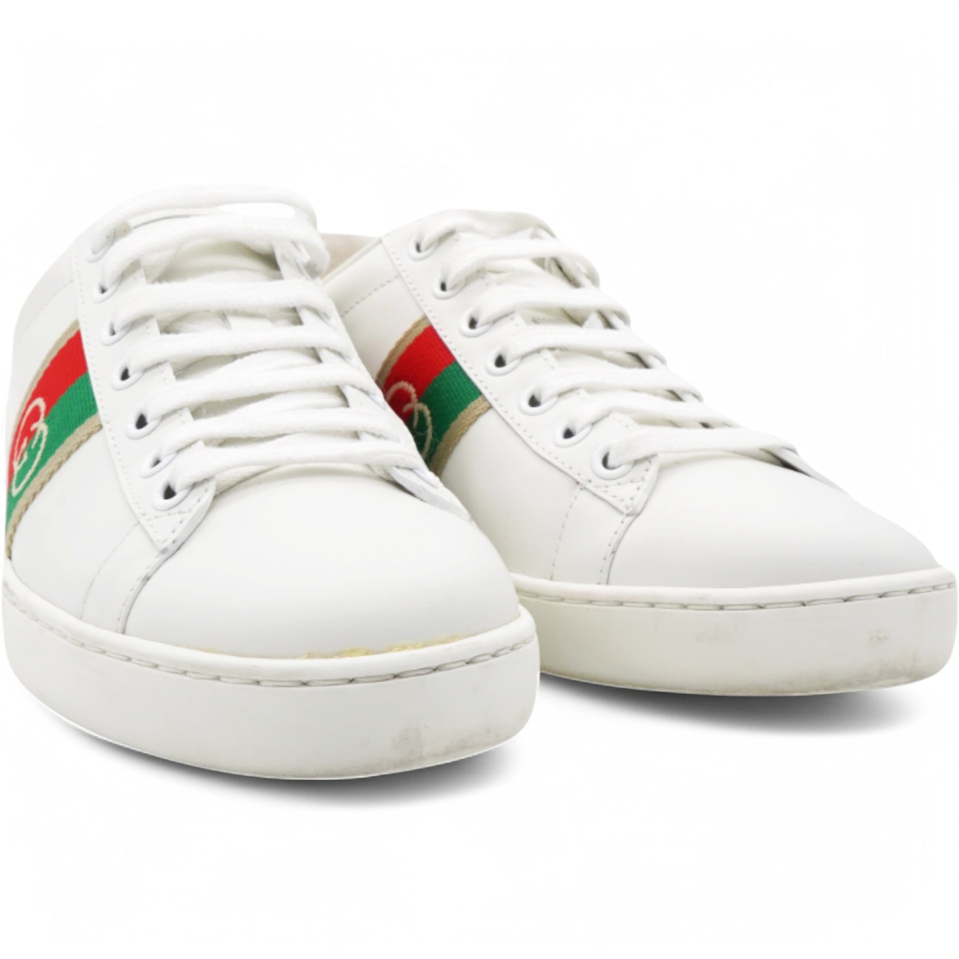  Gucci Web Interlocking G Womens Ace Sneakers White Size36 