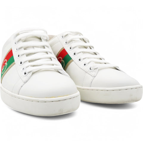  Gucci Web Interlocking G Womens Ace Sneakers White Size36 