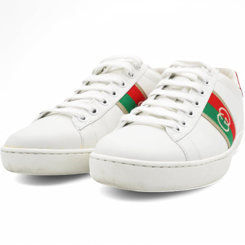  Gucci Web Interlocking G Womens Ace Sneakers White Size36 