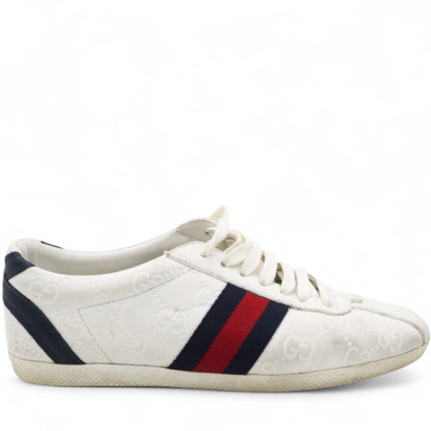 Gucci White Guccissima Leather Web Detail Low Top Sneakers Size35.5 