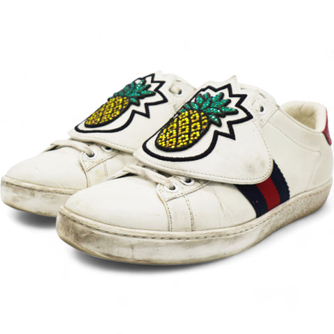 Gucci White Leather Embellished Pineapple Strap Ace Sneakers Size White Leather Embellished Pineapple Strap Ace Sneakers Size 34.5 