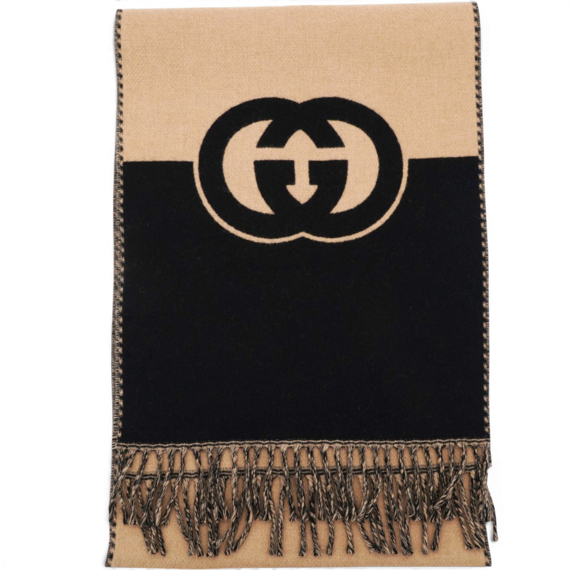 Gucci Wool Cashmere Interlocking G Scarf Ivory Beige