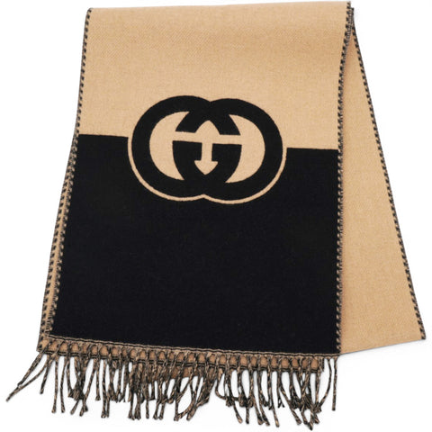 Gucci Wool Cashmere Interlocking G Scarf Ivory Beige 