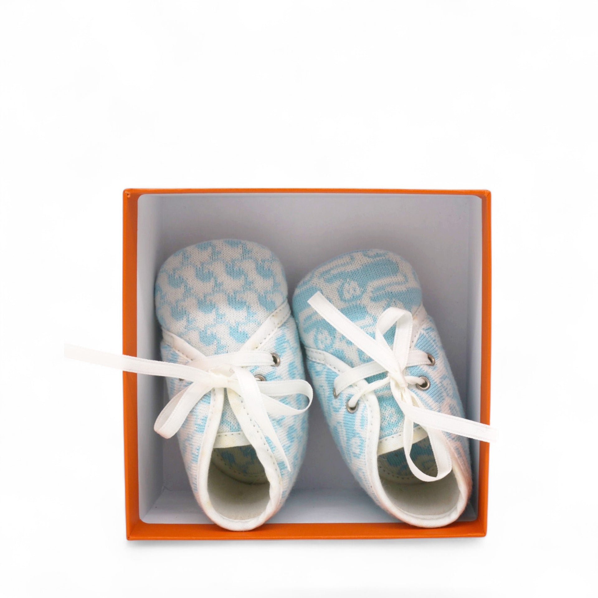 HERMES Animal Illustration Baby Shoes cotton Light Blue White 