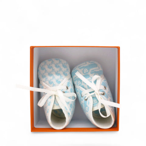 HERMES Animal Illustration Baby Shoes cotton Light Blue White 