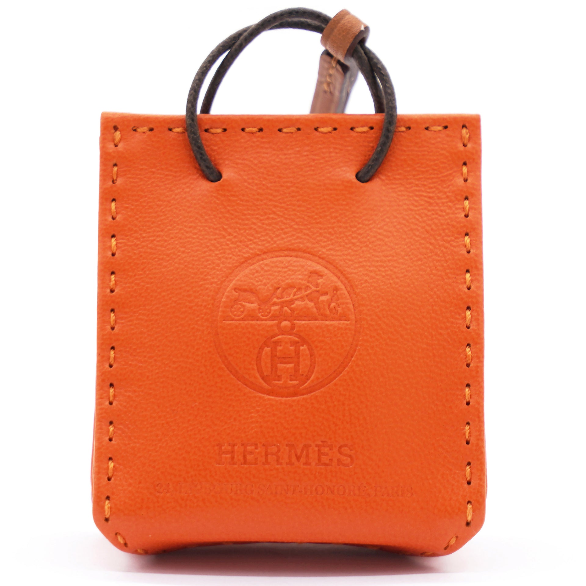 HERMES Debossed Logo Bag Charm Orange