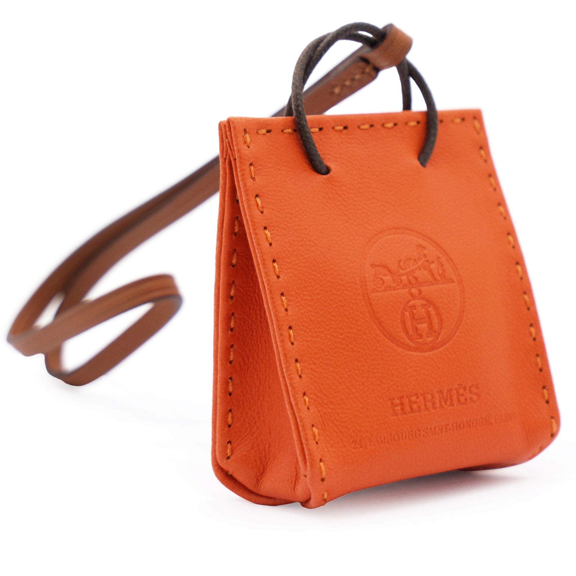 HERMES Debossed Logo Bag Charm Orange 
